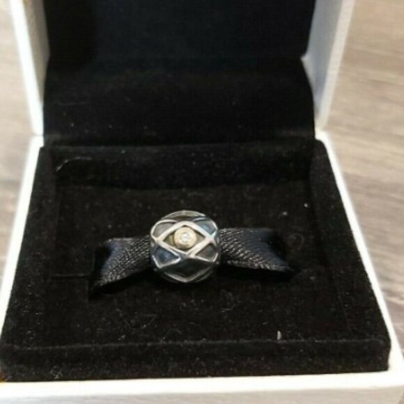 Authentic Pandora Sterling Silver &14k Gold Harlequin Web Diamond 790164D RARE - Picture 1 of 9